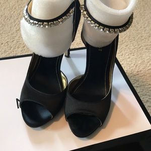 Black/Gold Jeweled Heels
